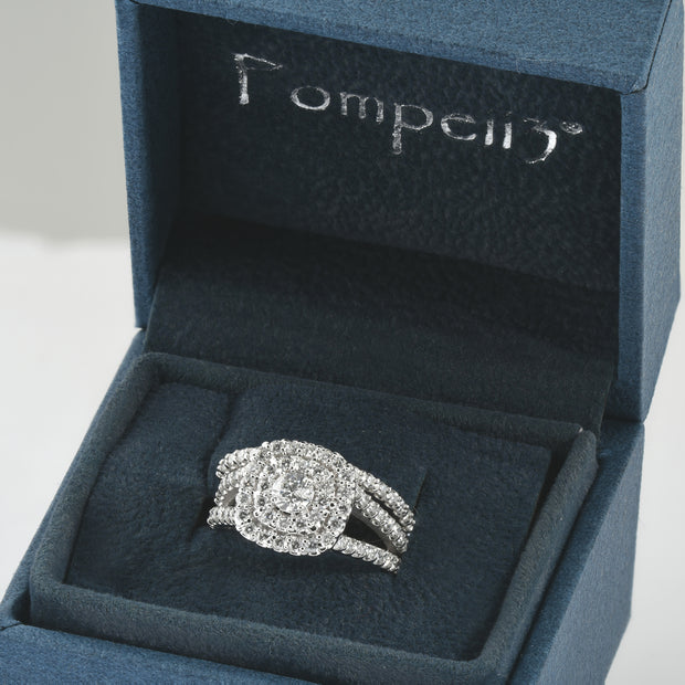 1 1/10ct Diamond Cushion Halo Engagement Wedding Ring Set Platinum