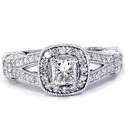 1ct Princess Cut Diamond Vintage Halo Engagement Ring 14K White Gold