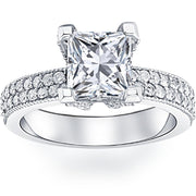 2 7/8ct Princess Cut Pave Enhanced Diamond Engagement Ring 14K White Gold