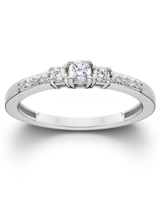 1/2ct Three Stone Round Diamond Engagement Ring 14K White Gold