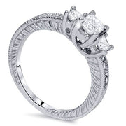 1 3/4ct Vintage Diamond Three Stone Princess Cut Engagement Ring 14K White Gold