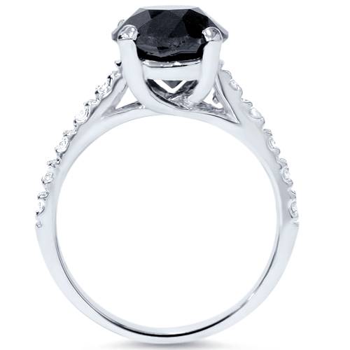 3 1/4ct 14K White Gold Round AAA Halo Treated Black Diamond Engagement Ring