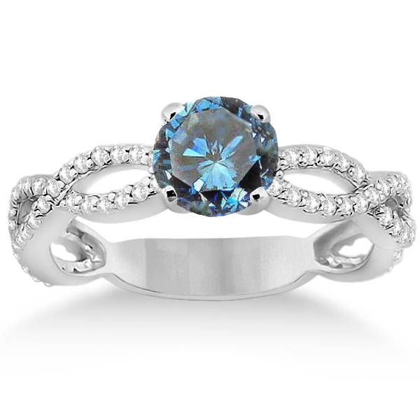 7/8ct Treated Blue Diamond Infinity Engagement Ring 14K White Gold Solitaire