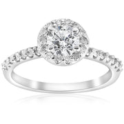 1ct Halo Round Brilliant Cut Diamond Engagement Ring 3/4ct center 14k White Gold