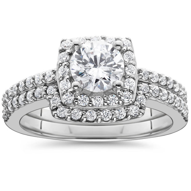 1 1/4Ct Diamond Cushion Halo Engagement Wedding Ring 10K White Gold Band