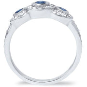 3/4ct Three Stone Treated Blue Diamond Engagement Ring 14k White Gold Halo Bezel