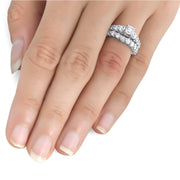 2 1/10Ct TW Diamond Engagement Ring Set Matching Wedding Band 14K White Gold