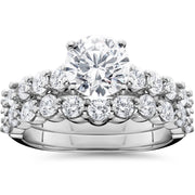 2 1/10Ct TW Diamond Engagement Ring Set Matching Wedding Band 14K White Gold