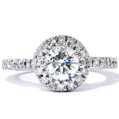 0.80 Ct F SI1 Round Cut Diamond Halo Engagement Ring 14k White Gold Enhanced