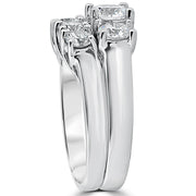 3 ct Diamond Engagement Wedding Ring Set 3-Stone Matching Band 14k White Gold