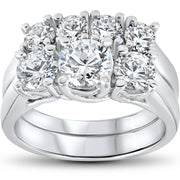 3 ct Diamond Engagement Wedding Ring Set 3-Stone Matching Band 14k White Gold