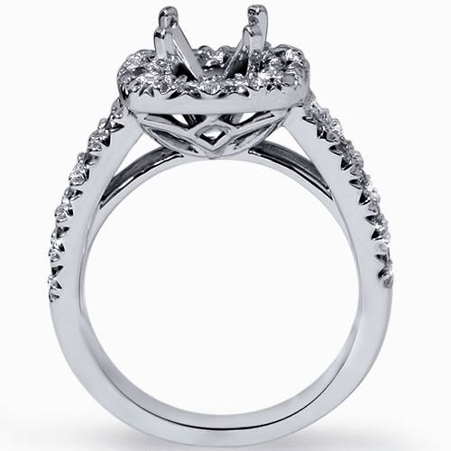 1ct Cushion Halo Engagement Ring Setting 14K White Gold Semi Mounting