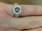 1ct Cushion Halo Engagement Ring Setting 14K White Gold Semi Mounting