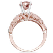 1 Ct Morganite & Genuine Diamond Vintage Engagement Ring 14K Rose Gold