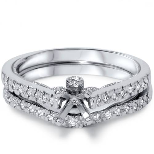 1/4ct Diamond Engagement Ring Setting Set 14K White Gold