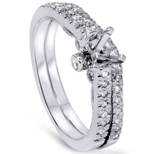 1/4ct Diamond Engagement Ring Setting Set 14K White Gold