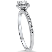 1/2 cttw Diamond Cushion Halo Solitaire Round Cut Engagement Ring 10K White Gold