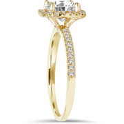 G/SI 2 ct Cushion Halo Clarity Enhanced Diamond Engagement Ring Yellow Gold