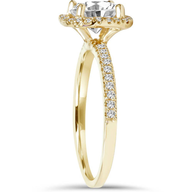 G/SI 2 ct Cushion Halo Clarity Enhanced Diamond Engagement Ring Yellow Gold