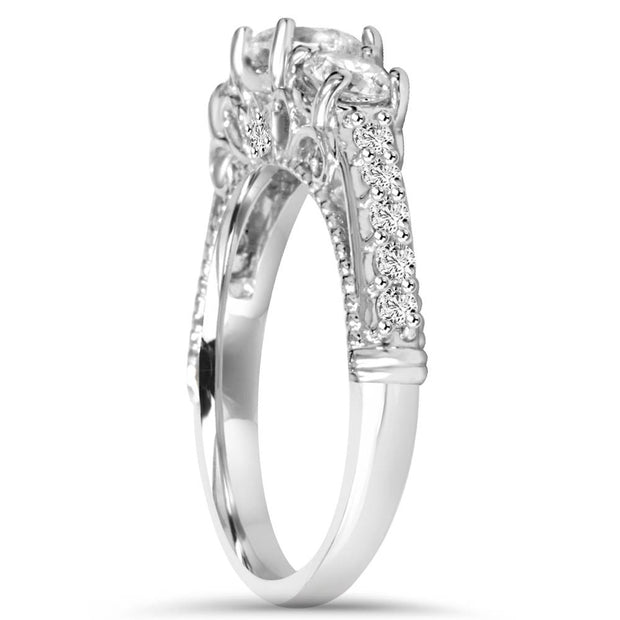 1 1/5ct Vintage Heirloom 3-Stone Round Diamond Engagement Ring 14K White Gold