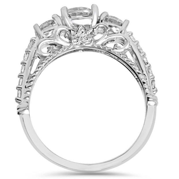 1 1/5ct Vintage Heirloom 3-Stone Round Diamond Engagement Ring 14K White Gold