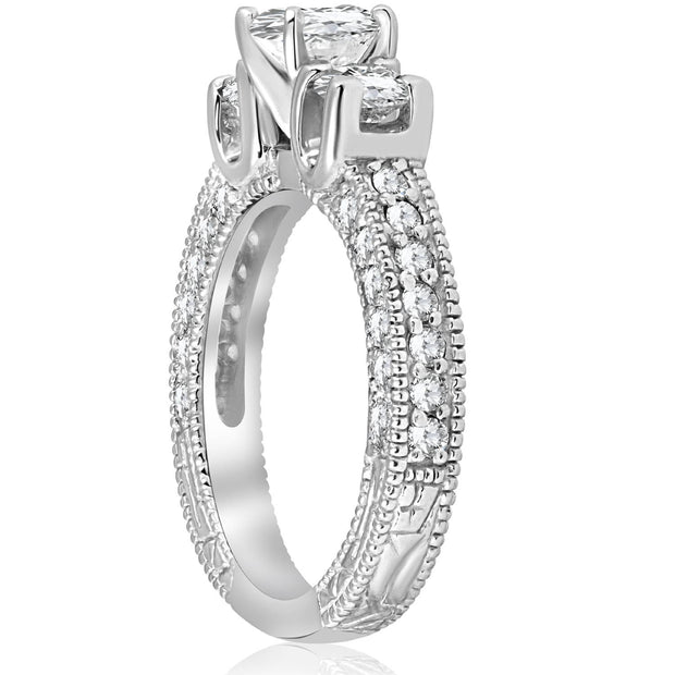 G/SI 2ct Diamond Vintage 3 Stone Engagement Antique Ring 14K White Gold Enhanced