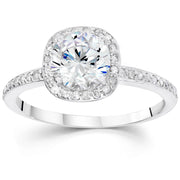 1 1/5ct Enhanced Diamond 1ct center Cushion Halo Engagement Ring 14K White Gold