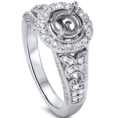 3/8ct Round Halo Vintage Diamond Engagement Ring Setting