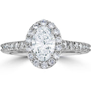 1 1/2ct Oval Clarity Enhanced Diamond Halo Engagement Ring 14K White Gold