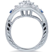Blue & White Diamond Engagement Ring 3/4ct Cushion Halo 14k White Gold Treated
