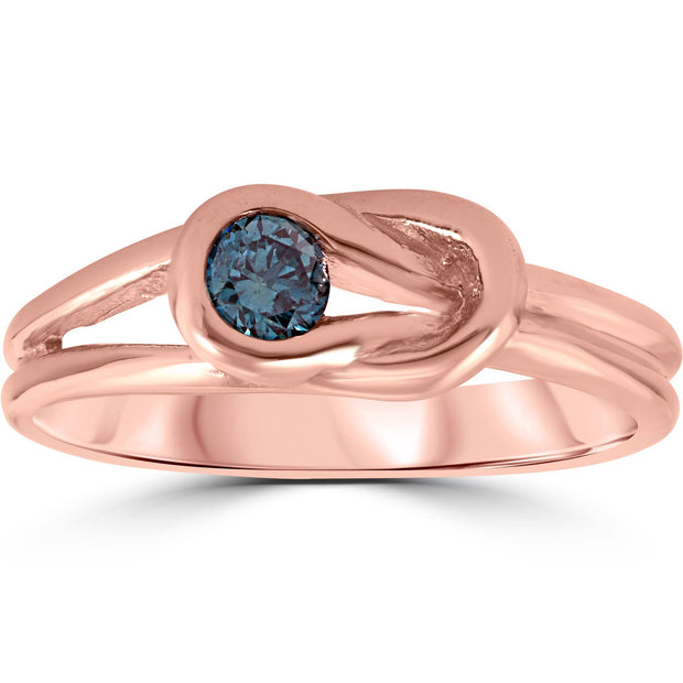 1/5ct Knot Treated Blue Diamond Solitaire Promise Ring 14K Rose Gold