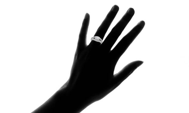 1 1/5ct Pave Halo Split Shank Diamond Engagement Wedding Ring Set 14K White Gold