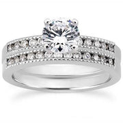 1ct Channel Set Diamond Engagement Ring Set 14k White Gold