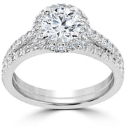 1 1/2ct Diamond Halo (1ct center) Engagement Wedding Ring Set 14k White Gold