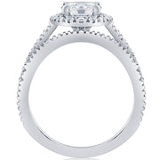 1 1/2ct Diamond Halo (1ct center) Engagement Wedding Ring Set 14k White Gold