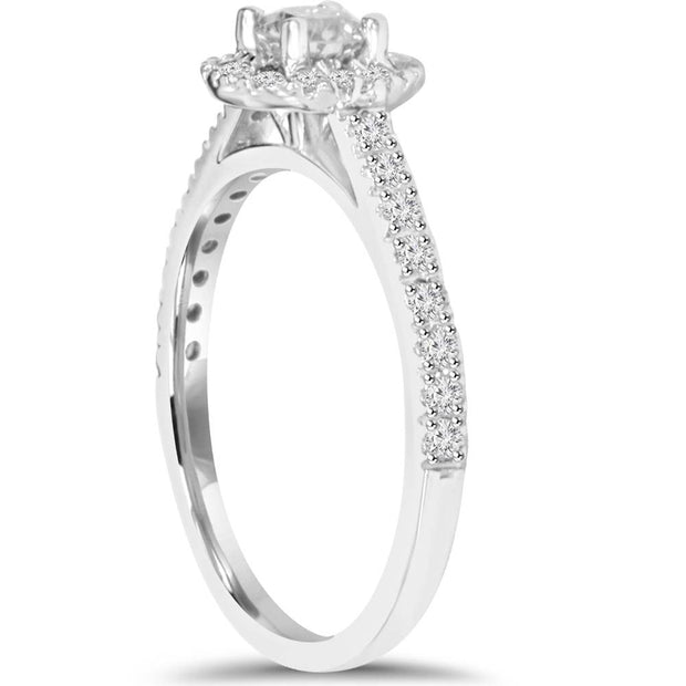 G/VS 3/4Ct 100% Diamond Engagement Halo Ring 14K White Gold Lab Grown