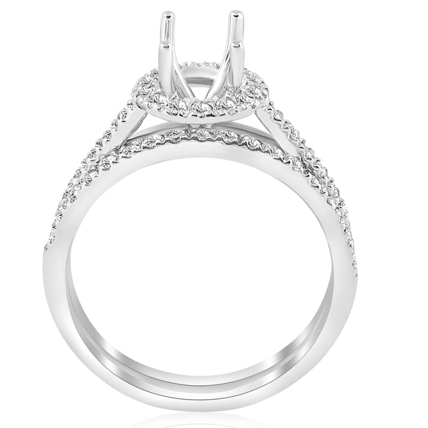 5/8ct Halo Engagement Mount Set 14K White Gold Ring Semi Mount Solitaire Setting