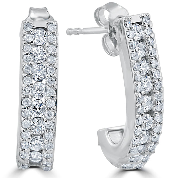 7/8ct Diamond Hoops Womens Earrings 14K White Gold