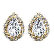 1/2Ct Pear Shape Halo Screw Back Diamond Studs White or Yellow Gold Earrings