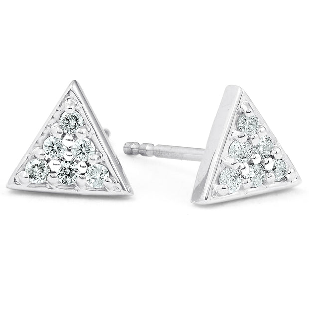 G/VS 14k White Gold Triangle Pave .12Ct Diamond Delicate Studs Womens Earrings