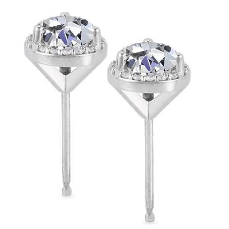 7/8ct Pave Halo Martini Diamond Studs 14K White Gold