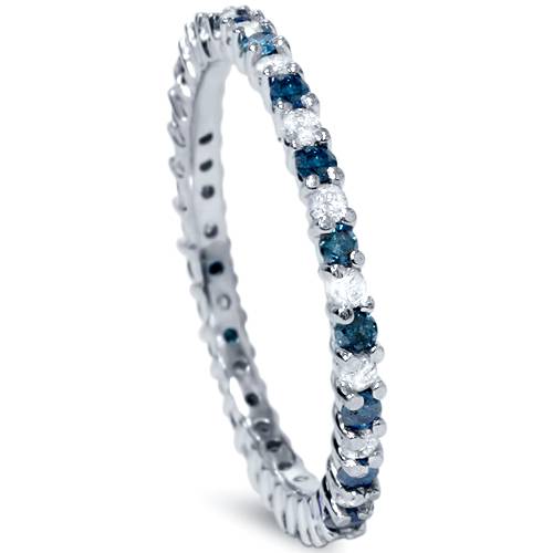 1/2ct Blue & White Diamond Eternity Ring 14K White Gold