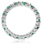 1 1/2ct Emerald Diamond Eternity Wedding Ring 14K White Gold