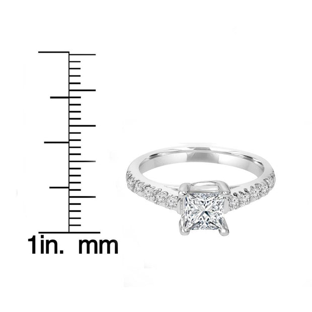 G/SI 1.25ct Princess Cut Diamond Engagement Ring 14k White Gold Enhanced