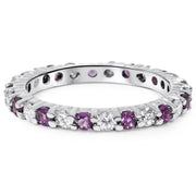 1 1/2ct Diamond & Amethyst Eternity Stackable Ring 14K White Gold