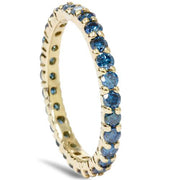 1 1/2ct Round Treated Blue Genuine Diamond Eternity Wedding Ring 14K Yellow Gold