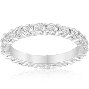 2Ct Round-Cut Natural Diamond Eternity Ring 14k White Gold Womens Wedding Band