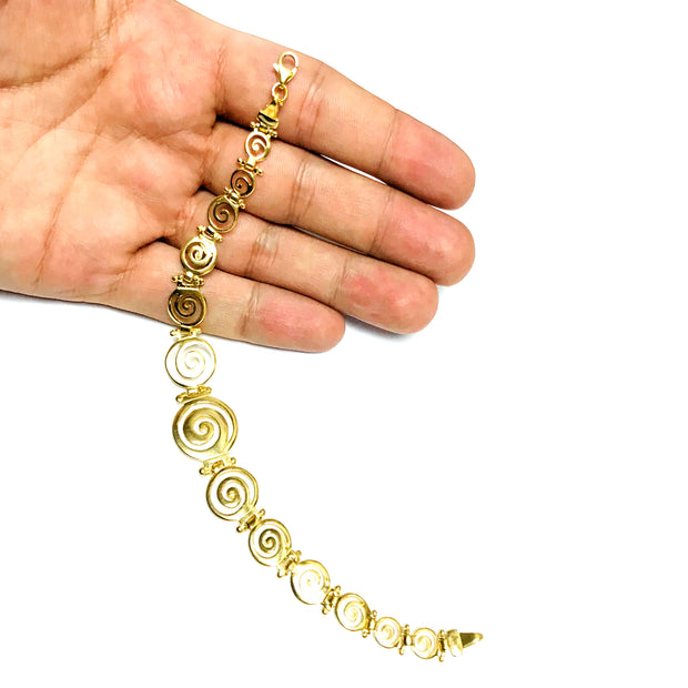 Sterling Silver 18k Gold Overlay Greek Spiral Key Bracelet, 7.5"