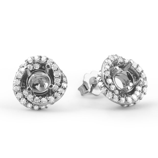 G/SI .75ct Diamond Halo Studs Spiral Mounting Fits 4.5-5.5mm 14k White Gold