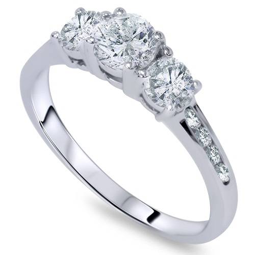 1 3/4ct Three Stone Round Diamond Engagement Ring 14K White Gold